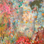 Pastel y acrílico sobre papel. Detalle de la obra 'Sin título 30419, 1972'. Sobre un fondo aguado en tonos azules y verdosos, múltiples puntos de colores rojos, verdes y naranjas evocan la vida en el fondo del mar.