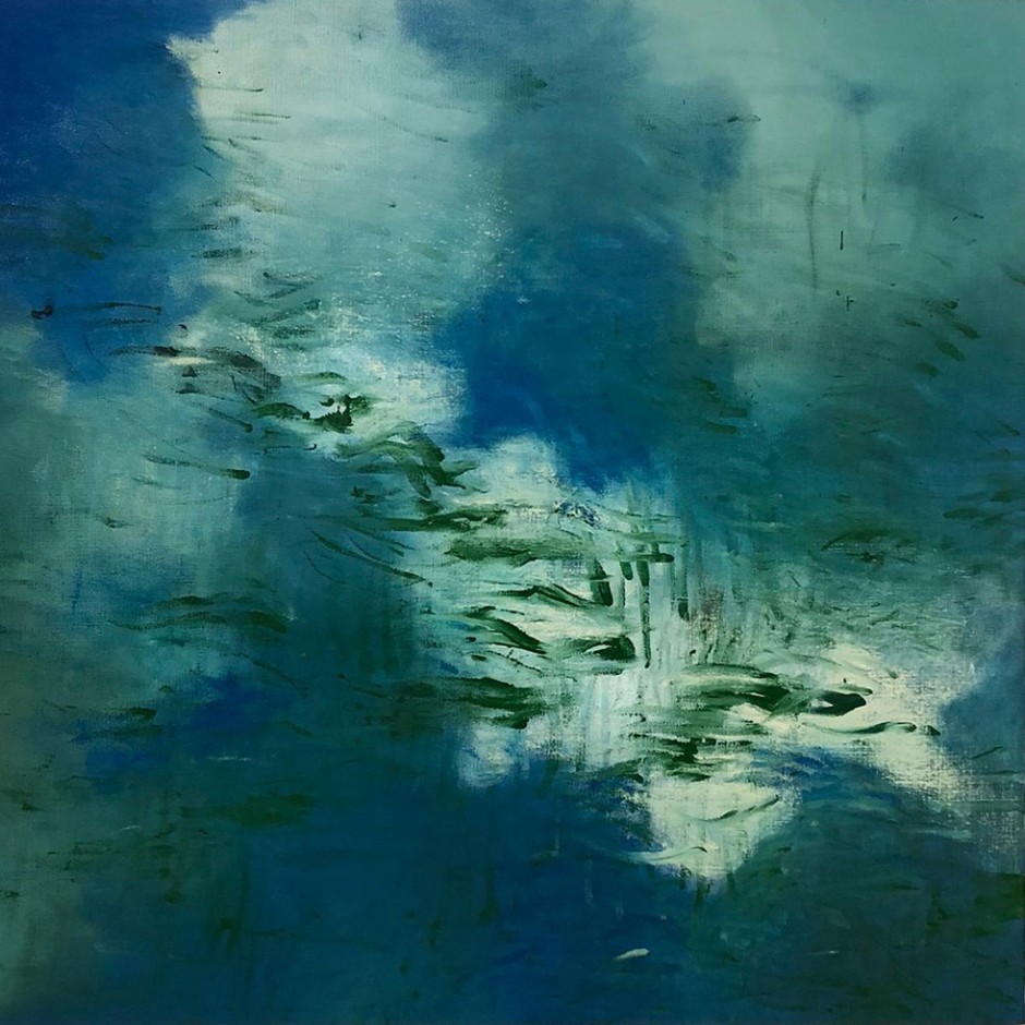 Oleo sobre lienzo. Obra de Hugo Fontanela en la que el autor recrea en abstracto un mar agitado.