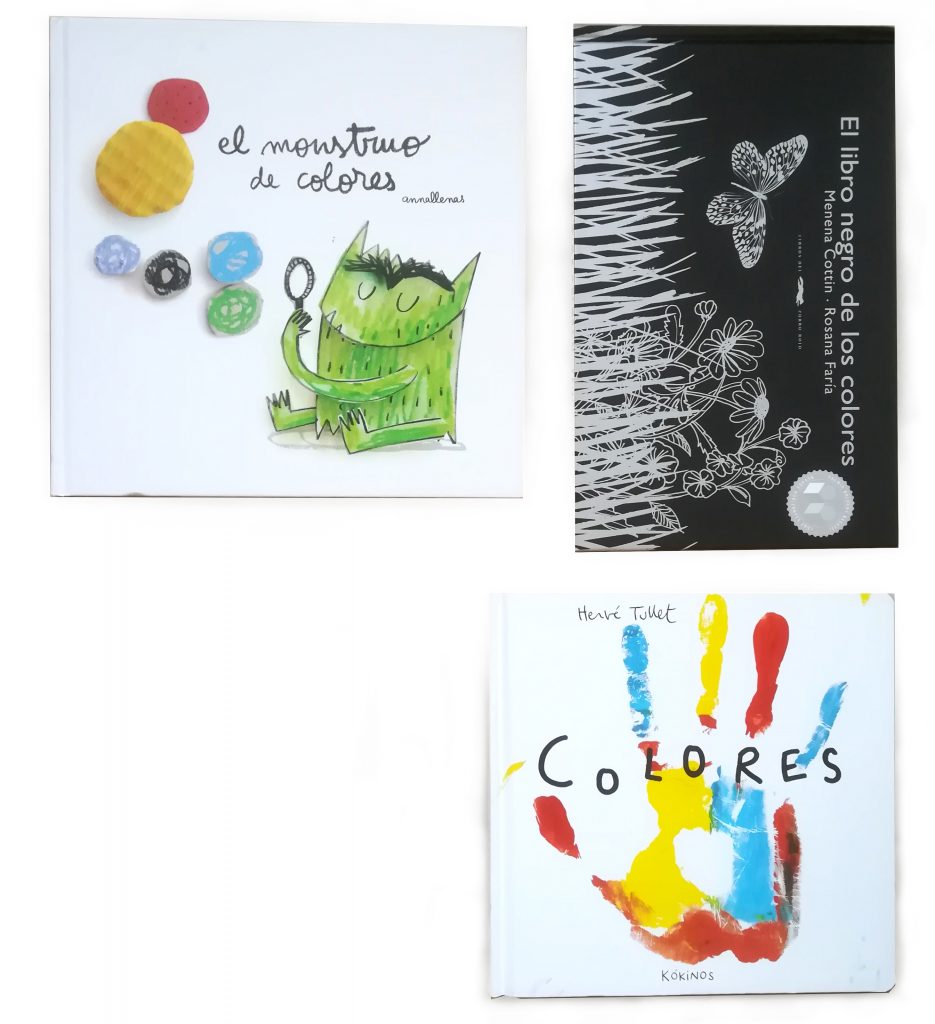 Libros: “el Monstruo de colores”, “El libro negro de los colores” y “Colores”.