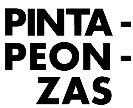 Logotipo del proyecto “Pintapeonzas”. [Descripción de imagen] Arriba, en mayúsculas, las letras “PINTA(guión)”; en el centro, “PEON(guión)”; abajo, “ZAS(guión)”.