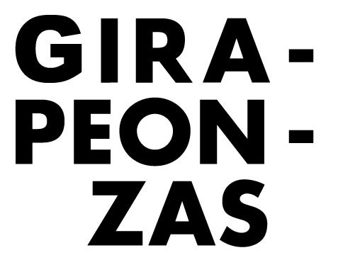 Logotipo del proyecto “Pintapeonzas”. [Descripción de imagen] Arriba, en mayúsculas, las letras “GIRA(guión)”; en el centro, “PEON(guión)”; abajo, “ZAS(guión)”.